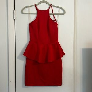 Red Peplum red dress with open back